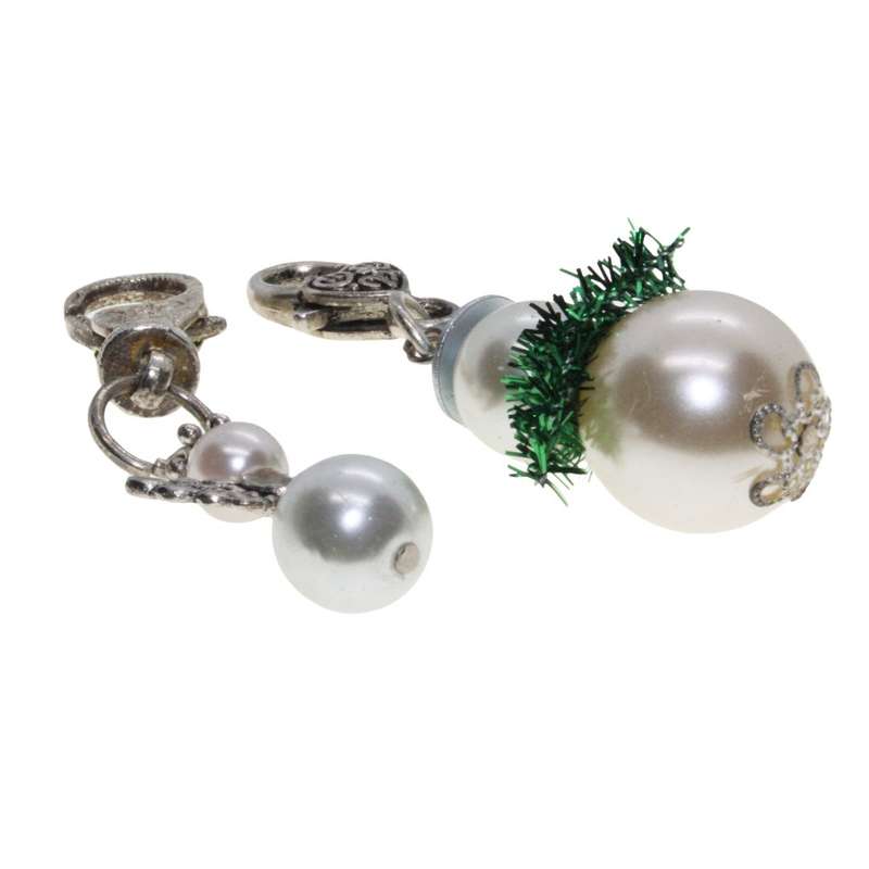 Keyring - 2 x Silver Tone Keyrings. Angel & Snowman with Green Tinsel - ML3359