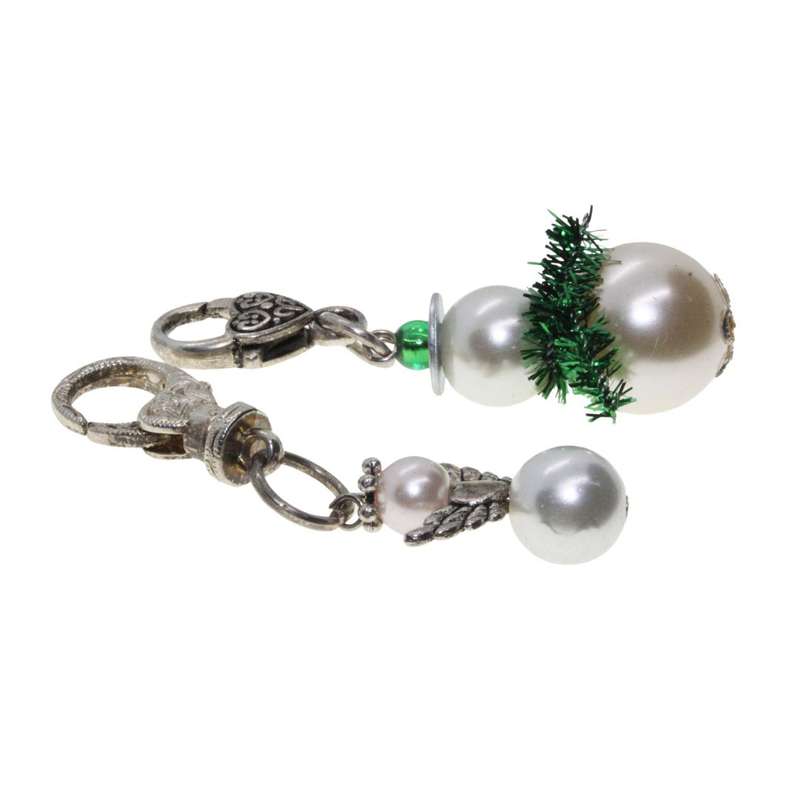 Keyring - 2 x Silver Tone Keyrings. Angel & Snowman with Green Tinsel - ML3359