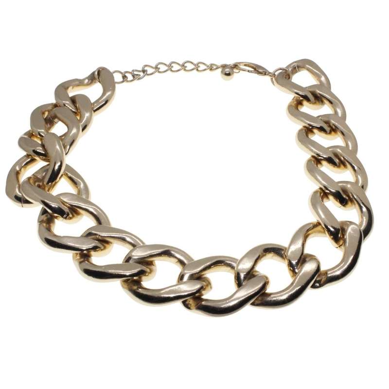 Necklace - Gold Tone Chunky Smooth Link Chain Necklace. Statement Jewellery - ML3365