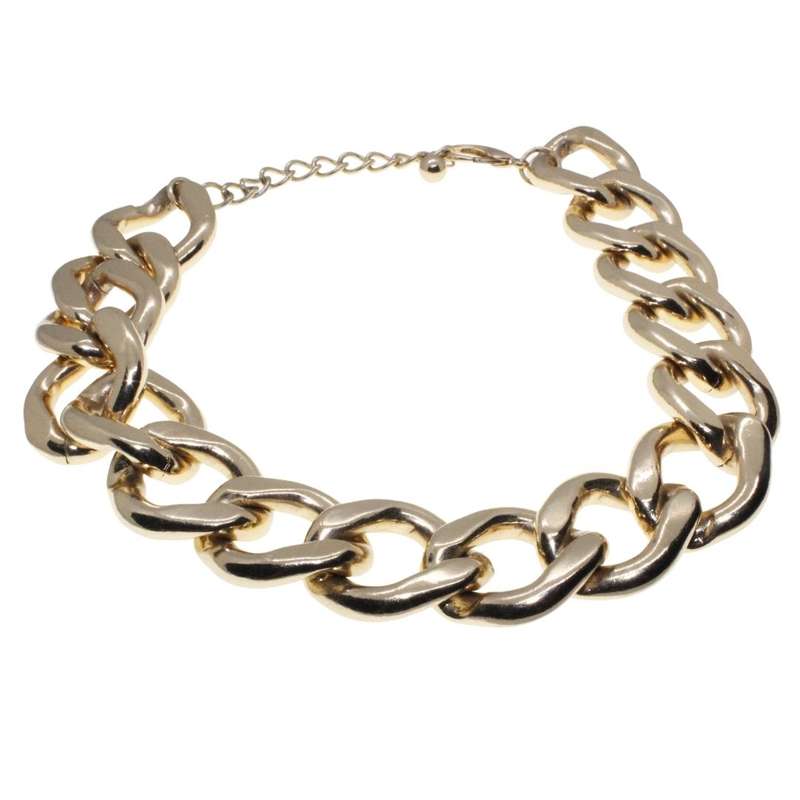 Necklace - Gold Tone Chunky Smooth Link Chain Necklace. Statement Jewellery - ML3365