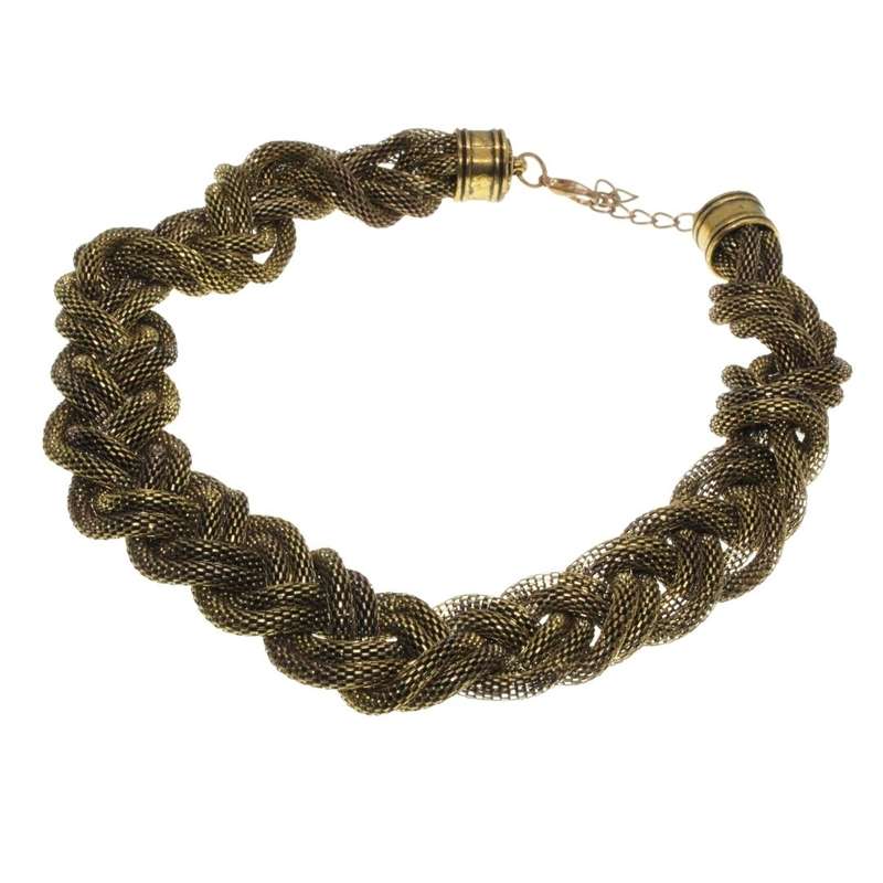 Necklace - Brass Tone Vintage Braided Chain Choker - ML3372