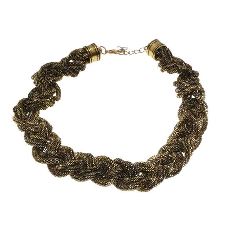 Necklace - Brass Tone Vintage Braided Chain Choker - ML3372