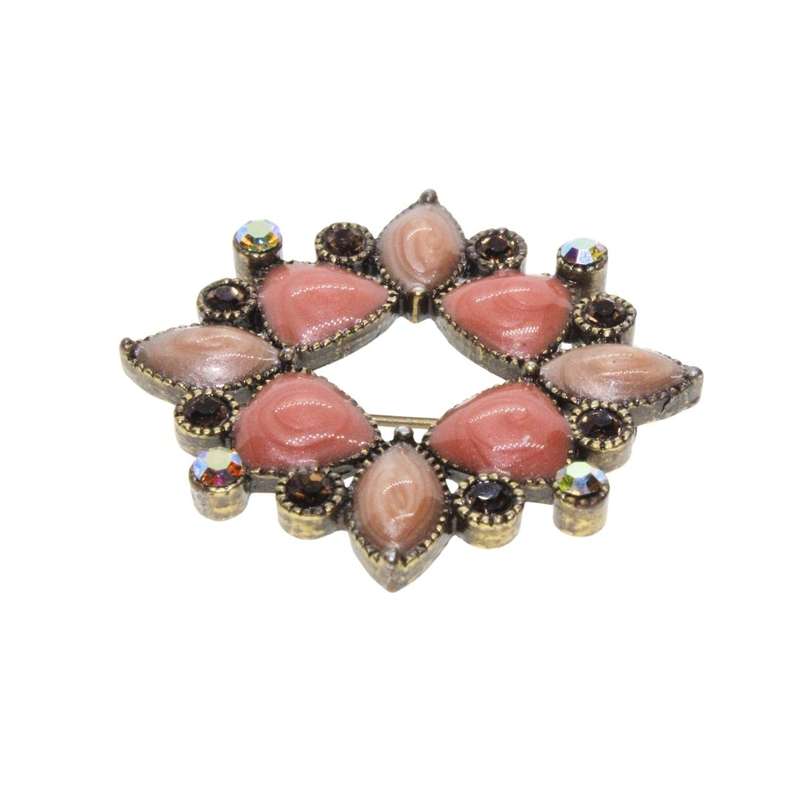Brooch - Vintage Gold Tone Apricot/Pink Stones. Rhinestones - ML3376