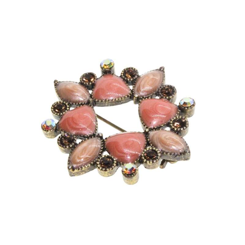 Brooch - Vintage Gold Tone Apricot/Pink Stones. Rhinestones - ML3376