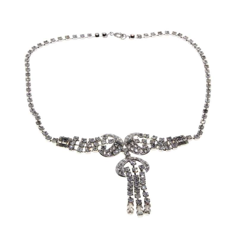 Necklace - Silver Tone Faux Diamond Necklace with matching Earrings - ML3377