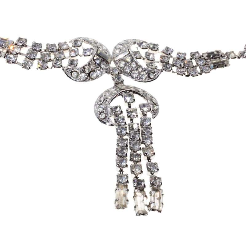 Necklace - Silver Tone Faux Diamond Necklace with matching Earrings - ML3377