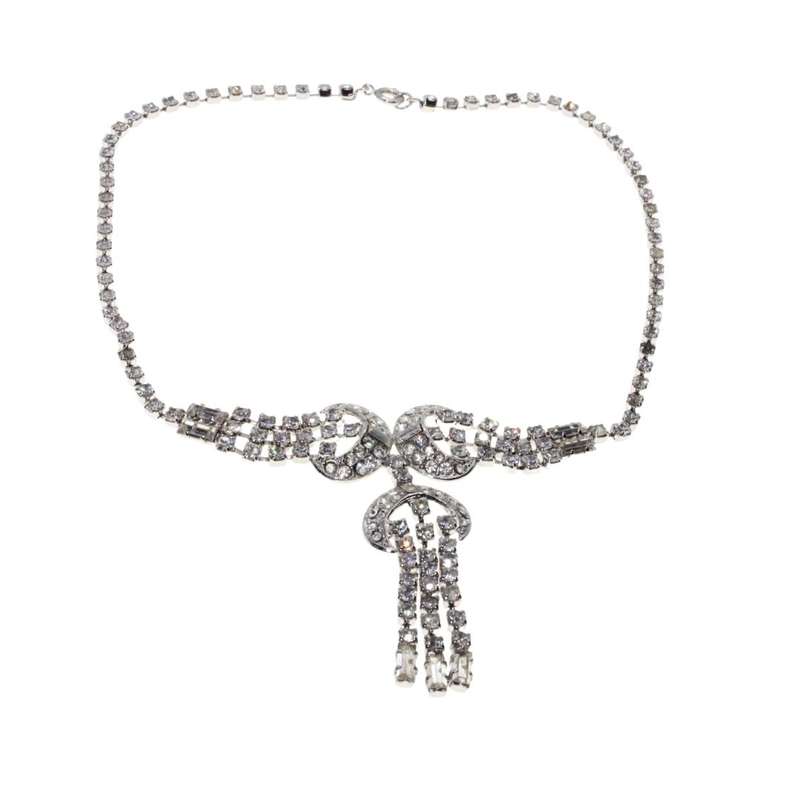 Necklace - Silver Tone Faux Diamond Necklace with matching Earrings - ML3377