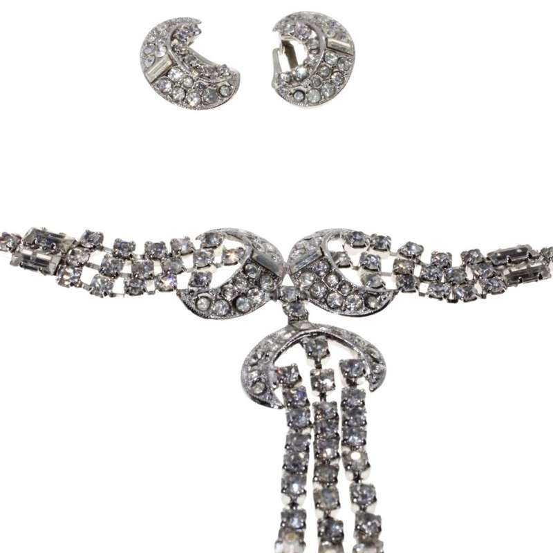 Necklace - Silver Tone Faux Diamond Necklace with matching Earrings - ML3377