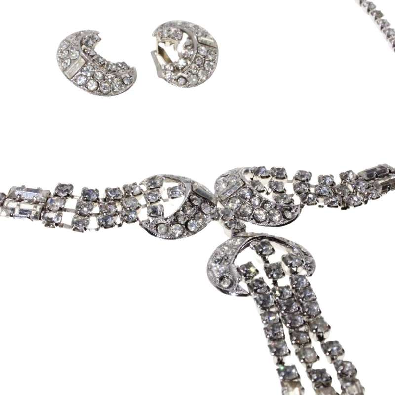 Necklace - Silver Tone Faux Diamond Necklace with matching Earrings - ML3377