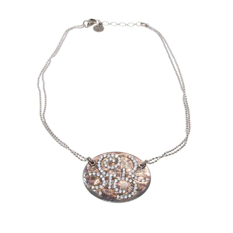 Necklace - Silver/Brass Medallion with Strass & Studs. Brass covered with genuine Silver. Gas Bij...