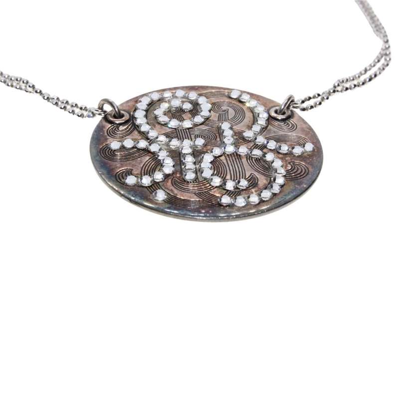 Necklace - Silver/Brass Medallion with Strass & Studs. Brass covered with genuine Silver. Gas Bij...