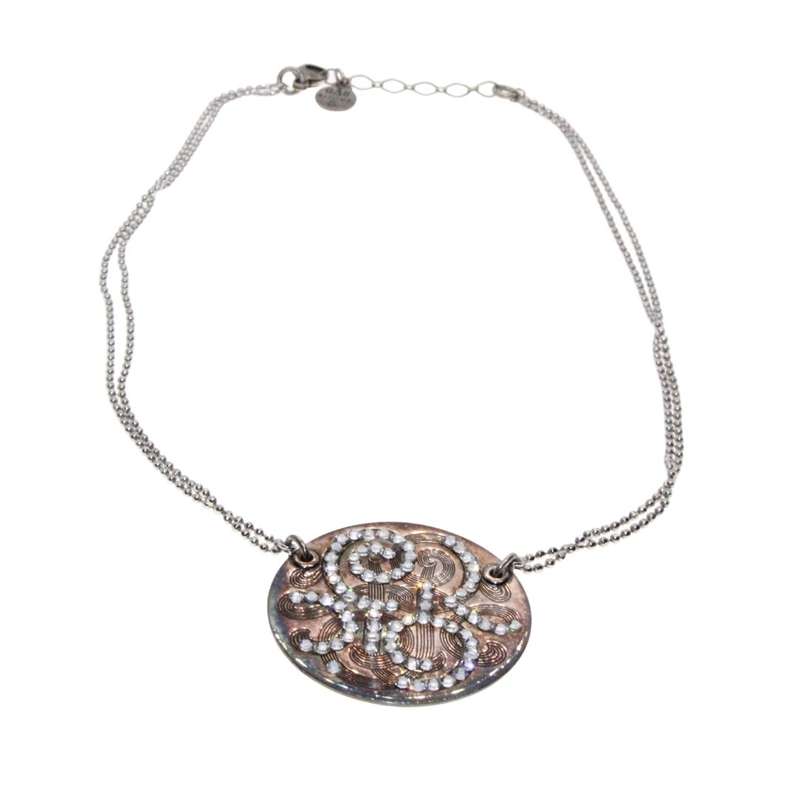 Necklace - Silver/Brass Medallion with Strass & Studs. Brass covered with genuine Silver. Gas Bij...