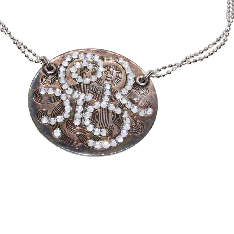 Necklace - Silver/Brass Medallion with Strass & Studs. Brass covered with genuine Silver. Gas Bij...