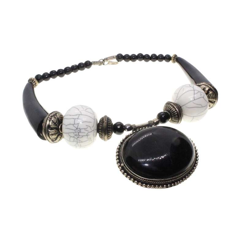 Necklace - Vintage Silver Tone Bohemian Style Beaded Chunky Necklace - ML3383