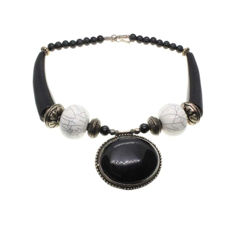 Necklace - Vintage Silver Tone Bohemian Style Beaded Chunky Necklace - ML3383