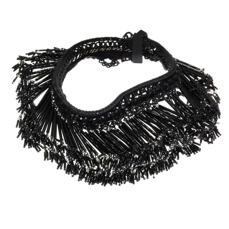 Necklace - Charcoal Tone Chunky Chained Strap. Multiple Beaded Strands with Beads - ML3390