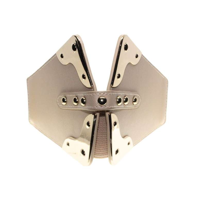 Belt - Gold Tone Chunky Statement Belt. Stretchy Expandable Strap - ML3392