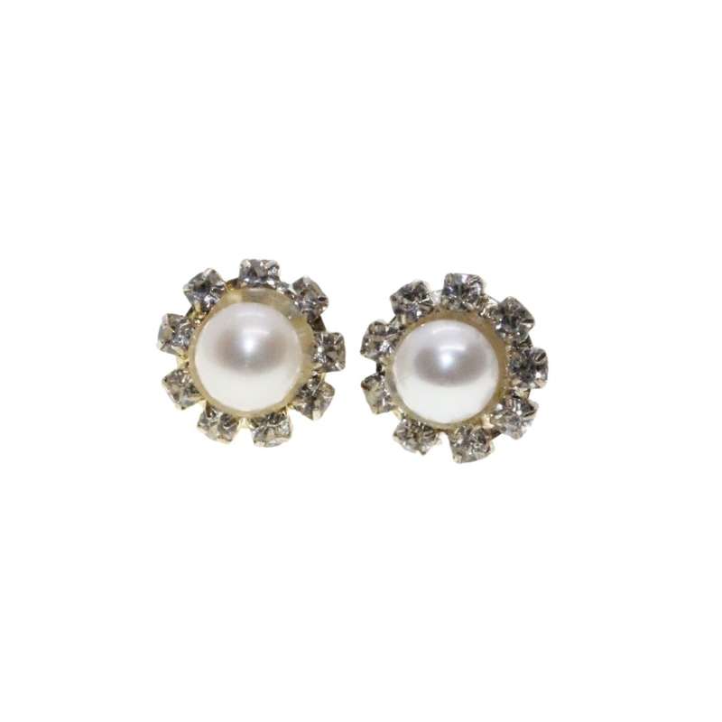 Earrings - Gold Tone Vintage Pearl Earrings with Diamantes surrounding the Pearls - ML3395