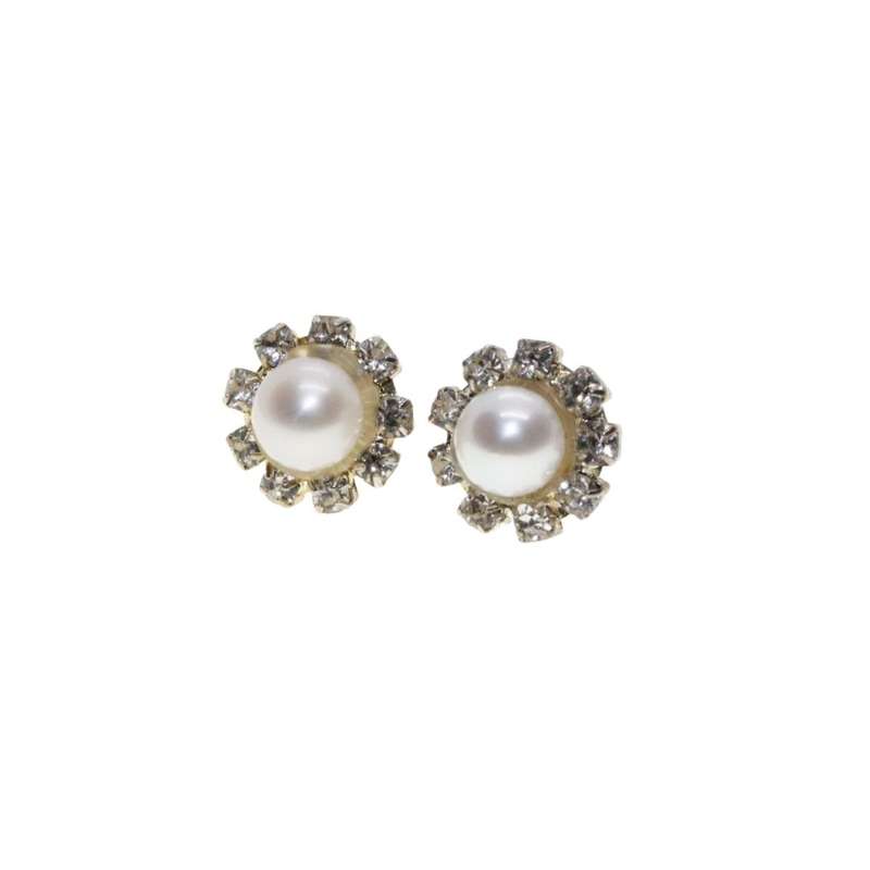 Earrings - Gold Tone Vintage Pearl Earrings with Diamantes surrounding the Pearls - ML3395