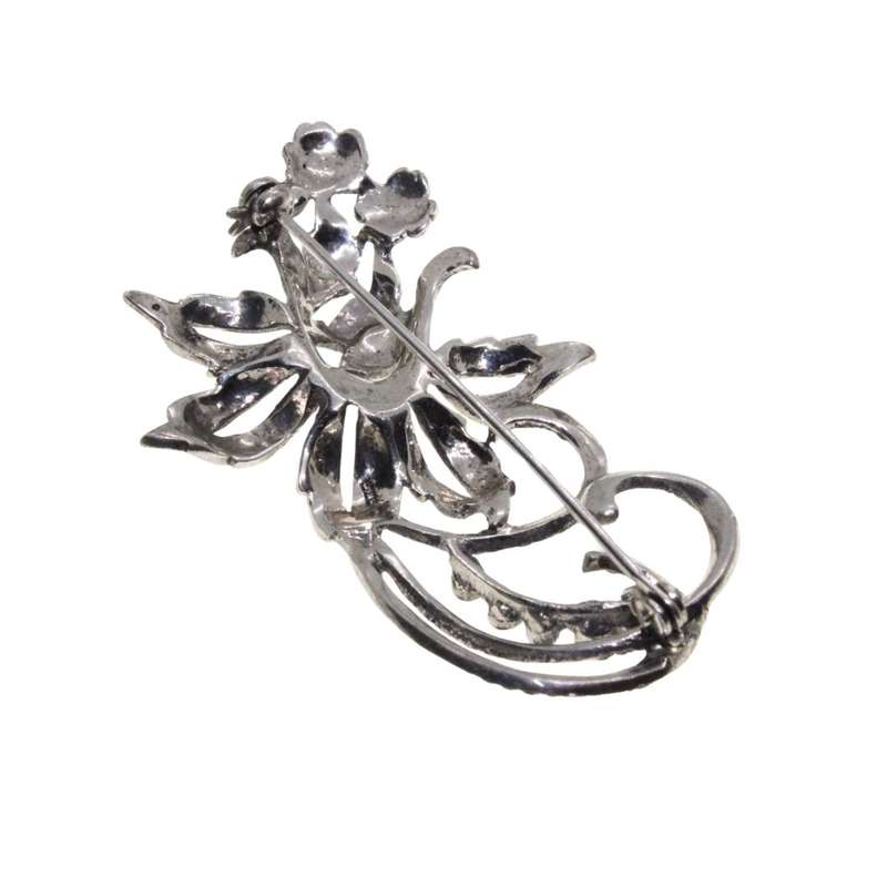 Brooch - Silver Tone Vintage Floral Large Style Marcasite Brooch - ML3396