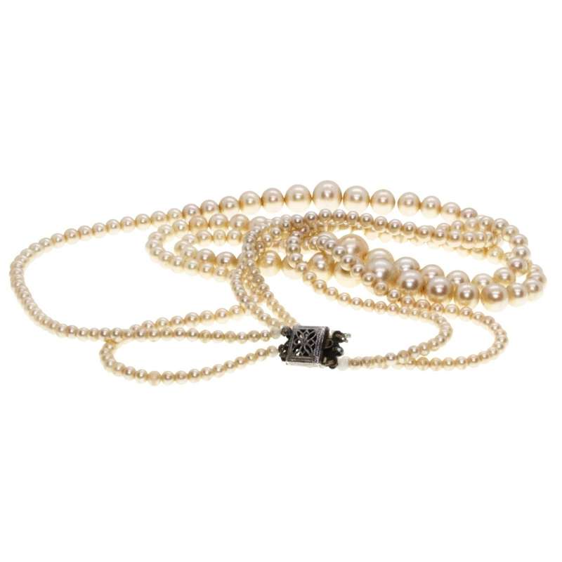Necklace - Silver Tone Clasp 3 Strand Faux Pearl Graduated Necklace - ML3397