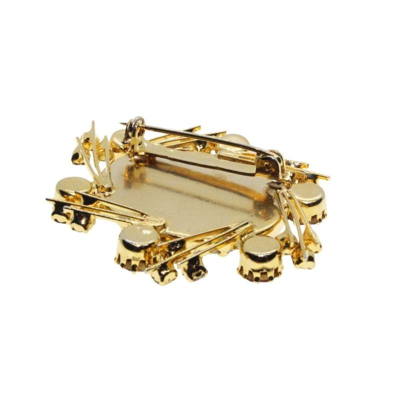 Brooch - Gold Tone Sparkly Vintage Flower & Leaf shape. Rhinestones. Centre Stone. Claws. - ML3399