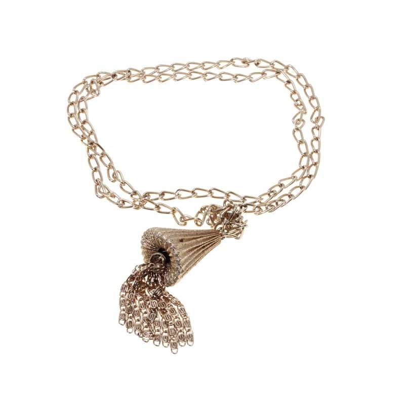 Necklace - Gold Tone Chain Necklace with Large Chandelier Pendant with Tassels - ML3400