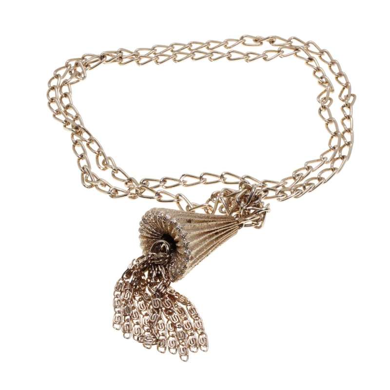 Necklace - Gold Tone Chain Necklace with Large Chandelier Pendant with Tassels - ML3400