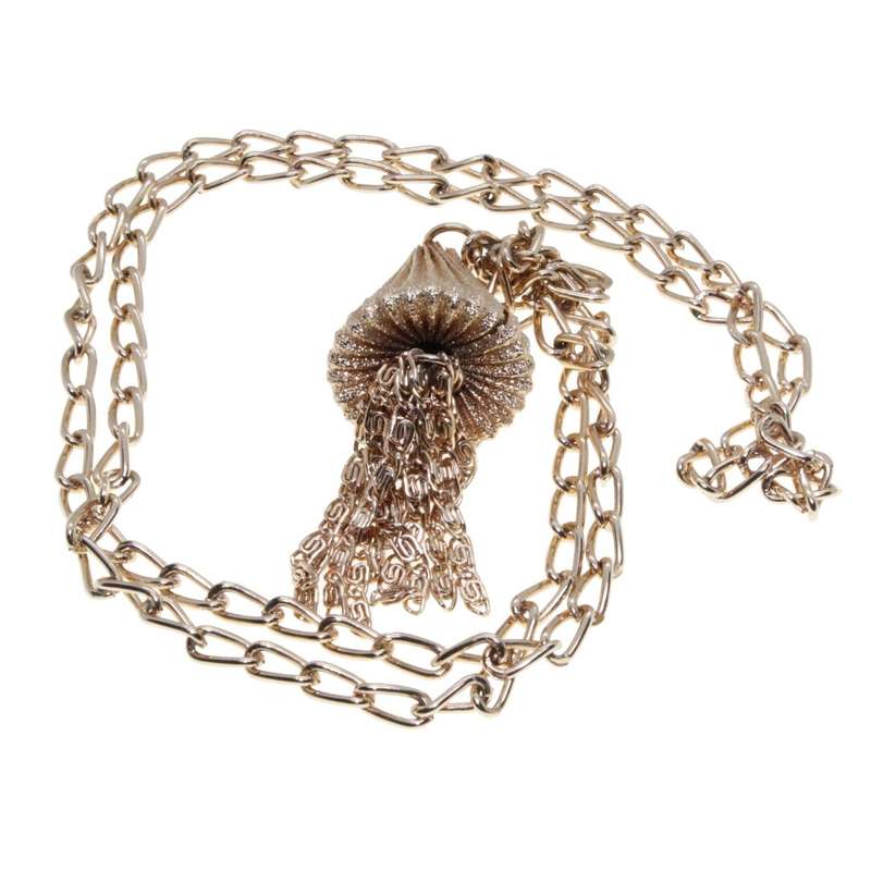 Necklace - Gold Tone Chain Necklace with Large Chandelier Pendant with Tassels - ML3400