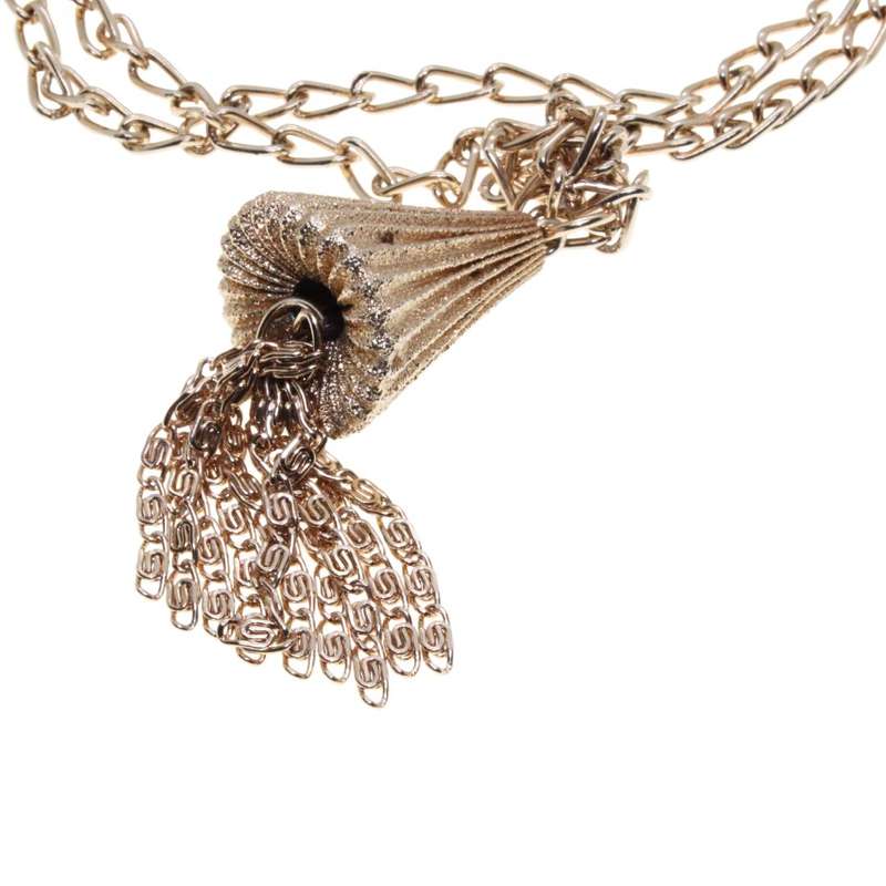 Necklace - Gold Tone Chain Necklace with Large Chandelier Pendant with Tassels - ML3400