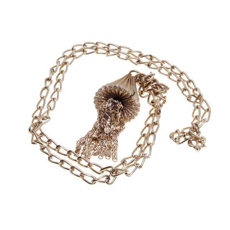 Necklace - Gold Tone Chain Necklace with Large Chandelier Pendant with Tassels - ML3400