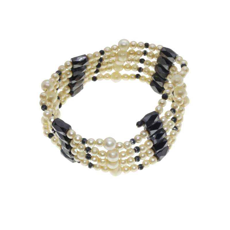 Bracelet - Hematite Magnetic Chain with Faux Pearls inbetween - ML3401