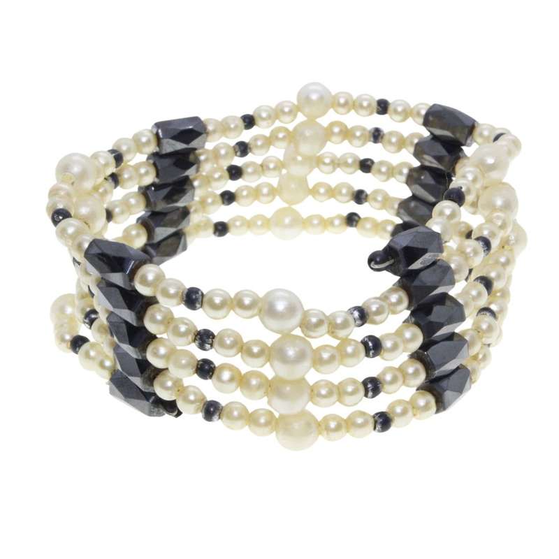 Bracelet - Hematite Magnetic Chain with Faux Pearls inbetween - ML3401