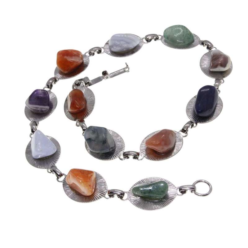 Necklace - Vintage 70's Silver Tone Necklace with Beautiful Multi-Coloured Stones - ML3402