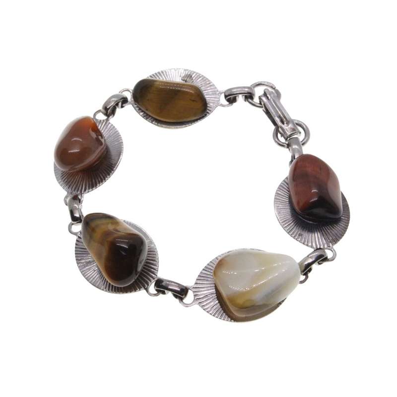 Bracelet - Vintage 70's Silver Tone Bracelet with Beautiful Multi-Coloured Stones - ML3404