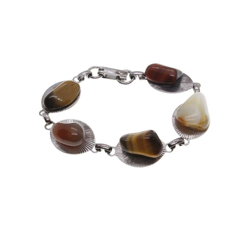 Bracelet - Vintage 70's Silver Tone Bracelet with Beautiful Multi-Coloured Stones - ML3404