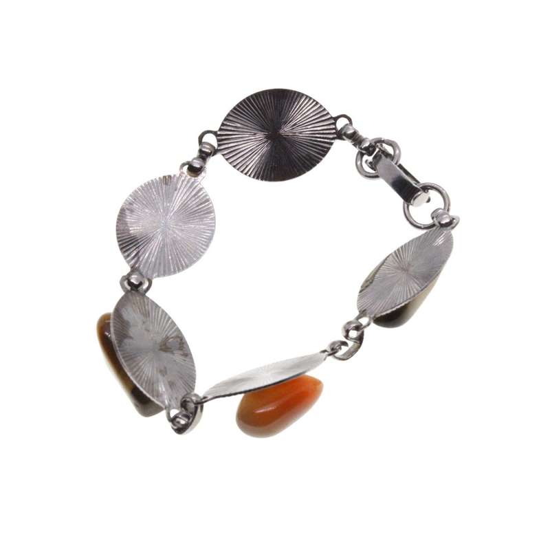 Bracelet - Vintage 70's Silver Tone Bracelet with Beautiful Multi-Coloured Stones - ML3404