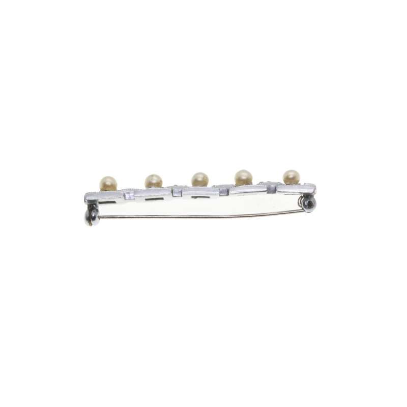 Brooch - Silver Tone Vintage Rectangular Brooch. 5 Cubes with Diamantes & Faux Pearls - ML3405