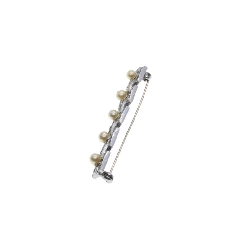 Brooch - Silver Tone Vintage Rectangular Brooch. 5 Cubes with Diamantes & Faux Pearls - ML3405