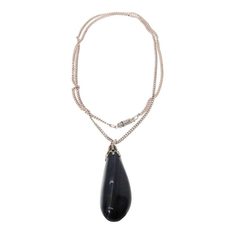 Pendant - Silver Tone Chain. Black Stone with hints of Green shining through - ML3408
