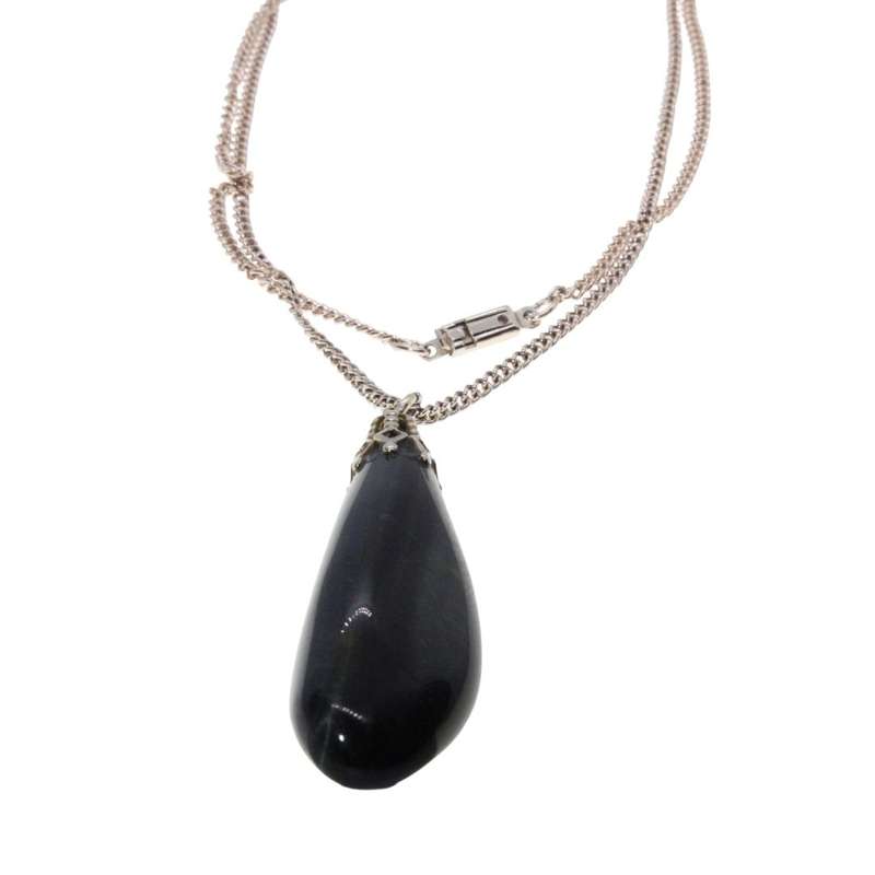 Pendant - Silver Tone Chain. Black Stone with hints of Green shining through - ML3408