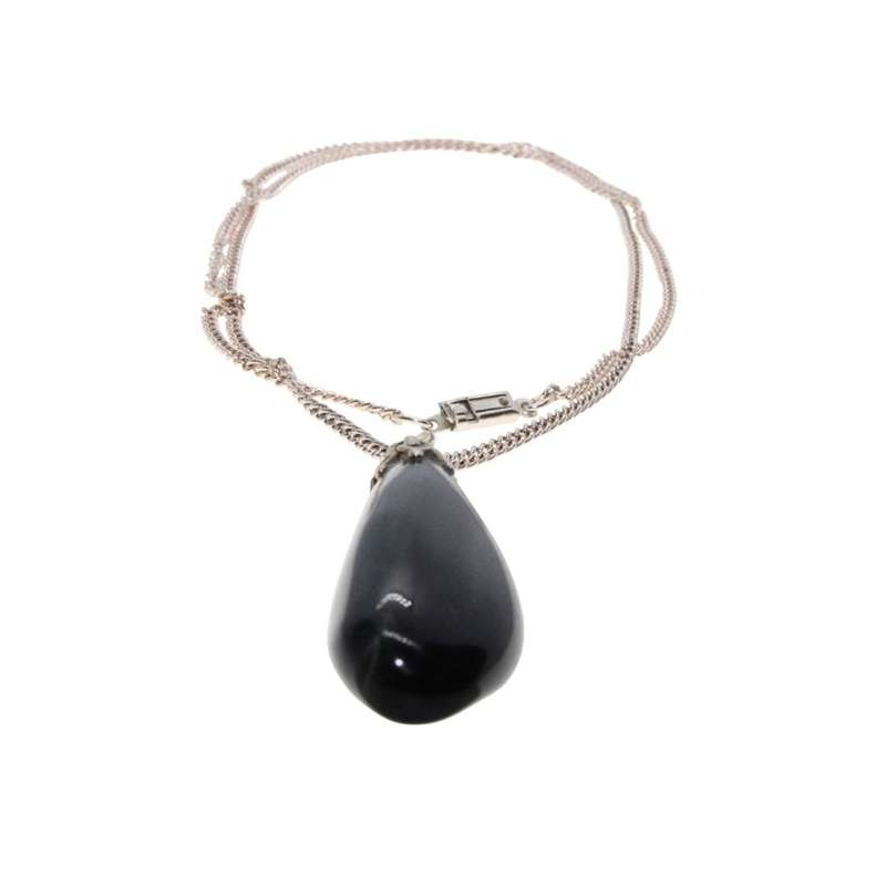 Pendant - Silver Tone Chain. Black Stone with hints of Green shining through - ML3408