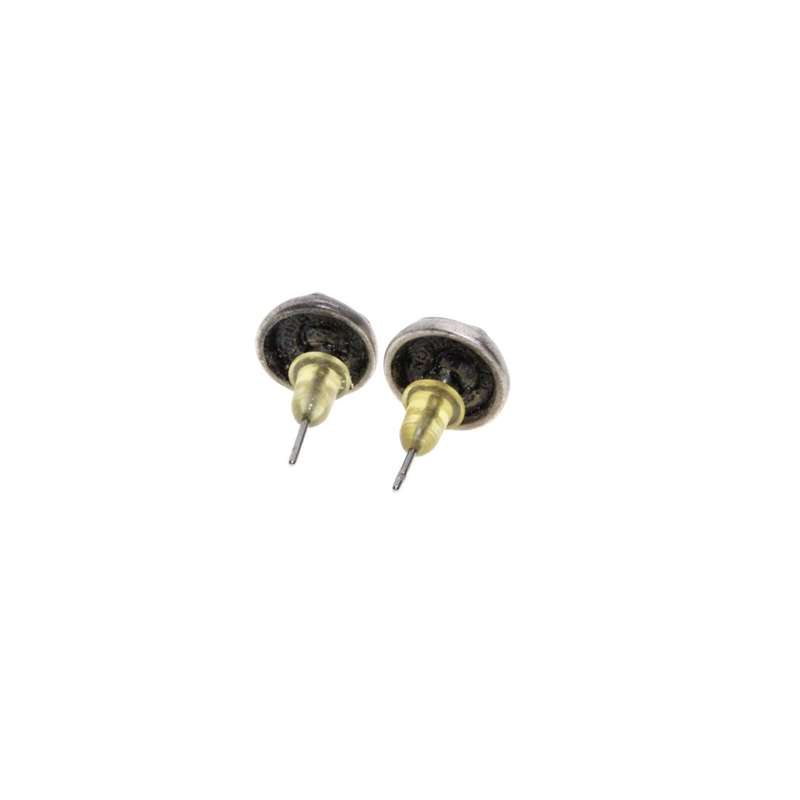 Earrings - Silver Tone Small Round Earrings. Flower set in small Diamantes. Pierced Ears - ML3411