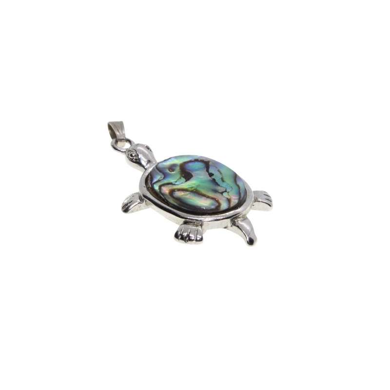 Pendant - Silver Tone Sea Turtle Pendant with a Tropical Paua Shell - ML3413