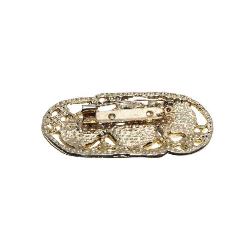 Brooch - Gold Tone Vintage Brooch. 3 Large Multi-Coloured Rhinestones - ML3415
