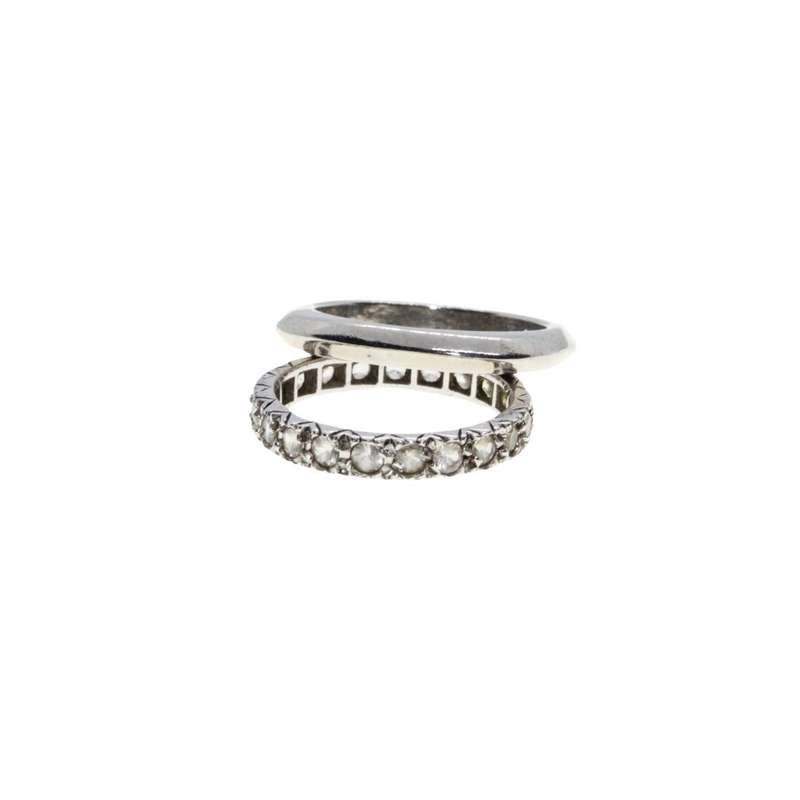 Ring - 2 x Silver Tone Rings. One surrounded by Diamantes. One with Square Shape - ML3416