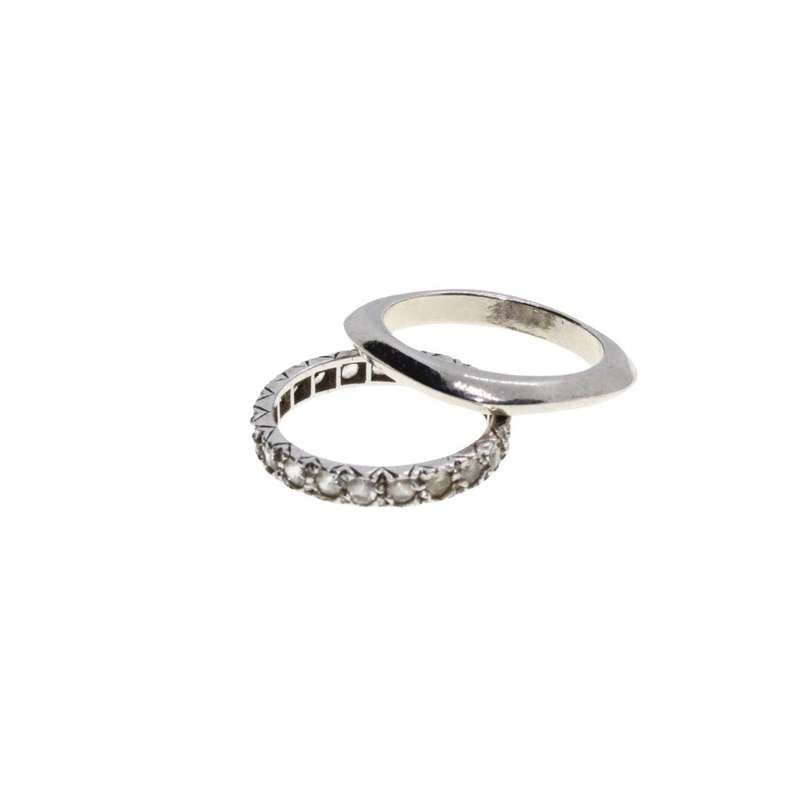 Ring - 2 x Silver Tone Rings. One surrounded by Diamantes. One with Square Shape - ML3416