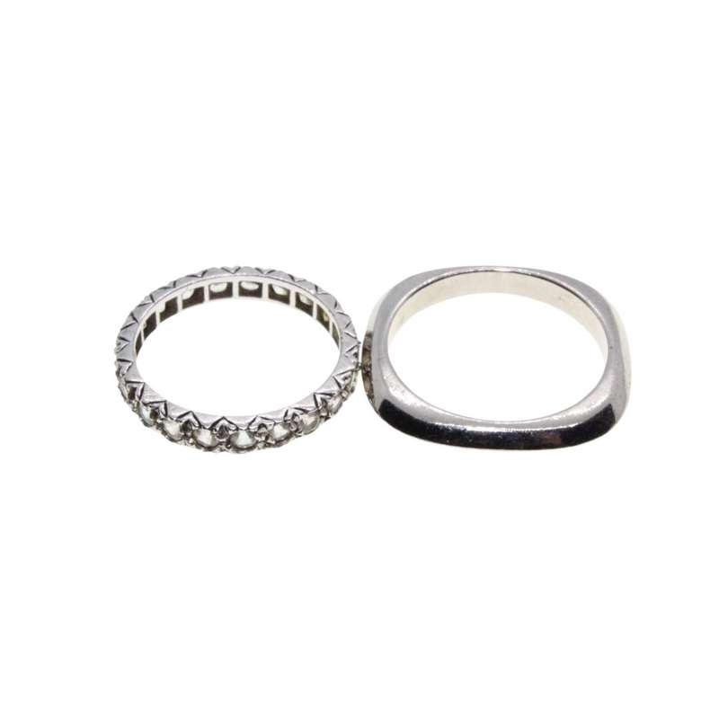 Ring - 2 x Silver Tone Rings. One surrounded by Diamantes. One with Square Shape - ML3416