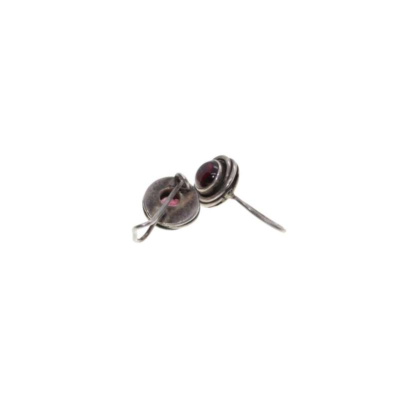 Earrings - Silver Tone Twirl Round Setting with Faux Garnet Hanging Earrings. Pierced Ears - ML3418