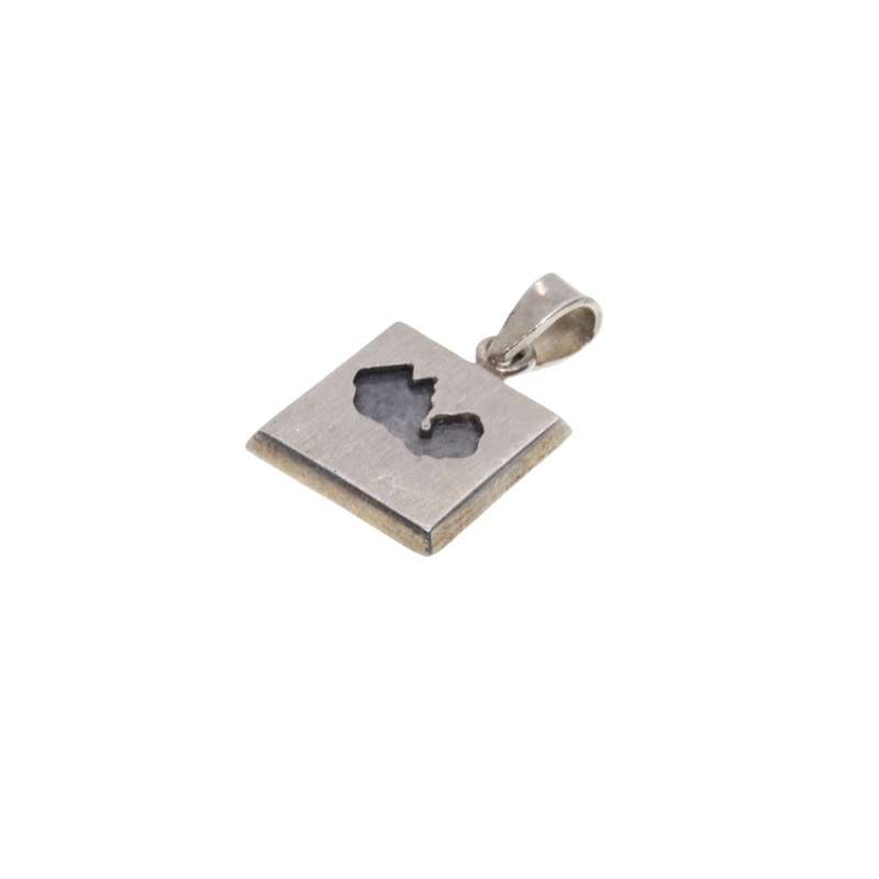 Pendant - Silver Square Pendant with Silouette of Mountain. Stamped KR  and Silver - ML3419